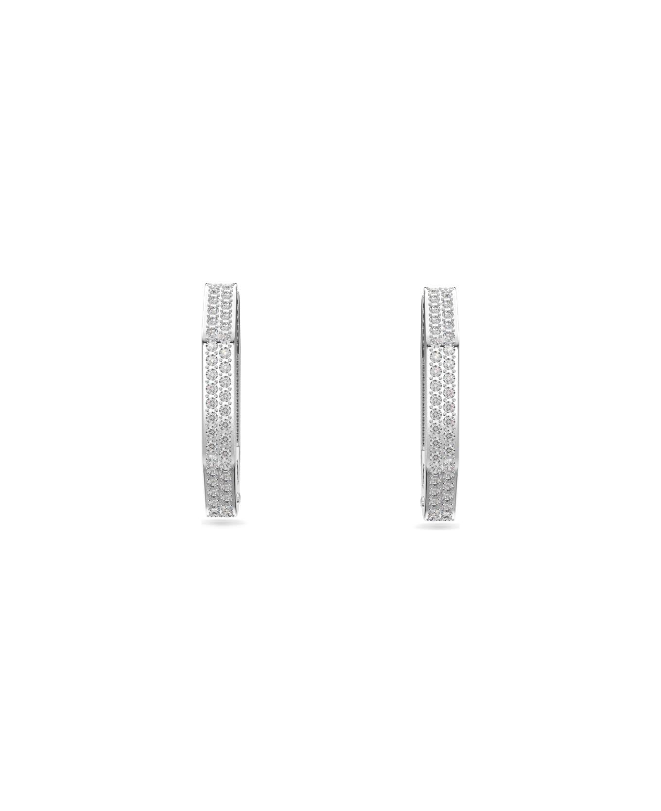 Swarovski Medium Dextera Hoop Earrings - BIANCO PLACCATURA RODIO (Silver)