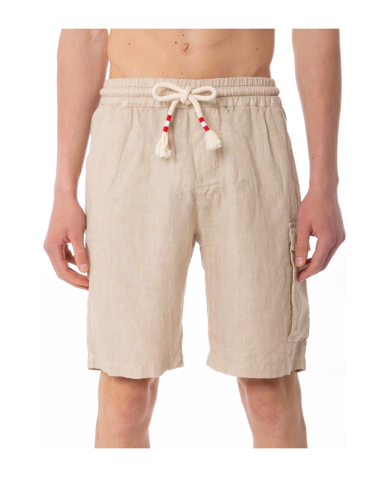 MC2 Saint Barth Man Beige Linen Bermuda Shorts - BROWN