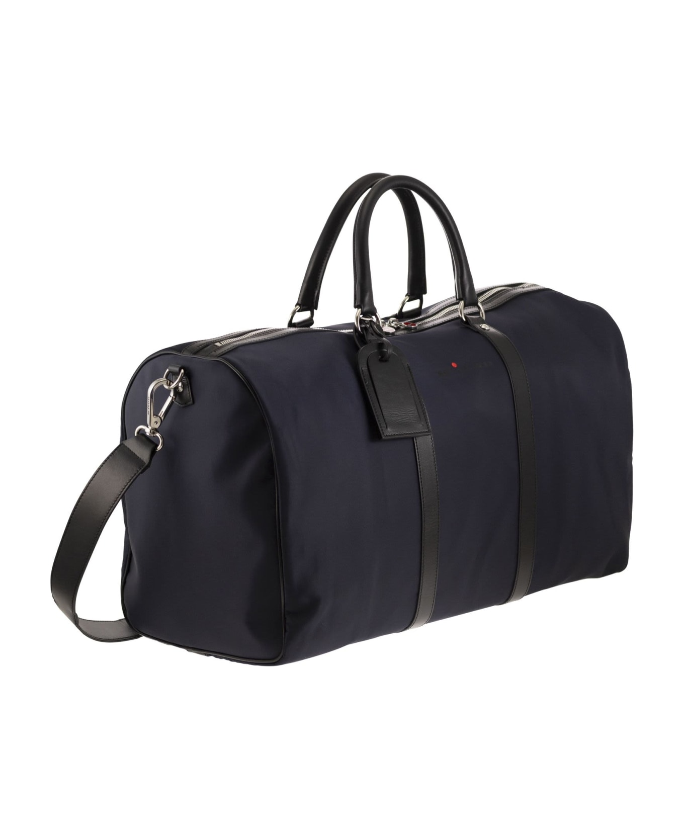 Kiton Nylon Weekend Bag With Leather Details - Blue