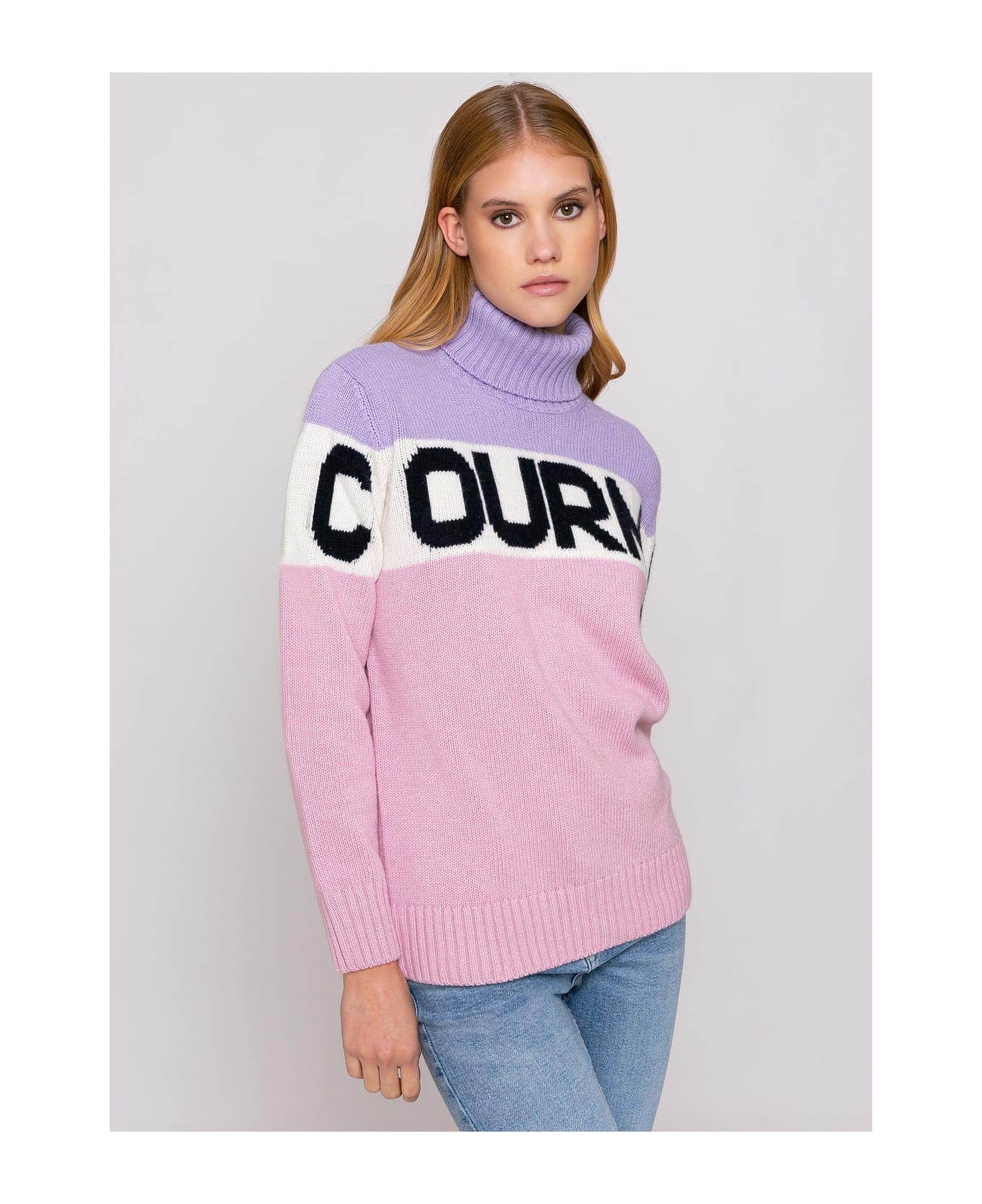 MC2 Saint Barth Woman Turtleneck Sweater With Courma Lettering - PURPLE
