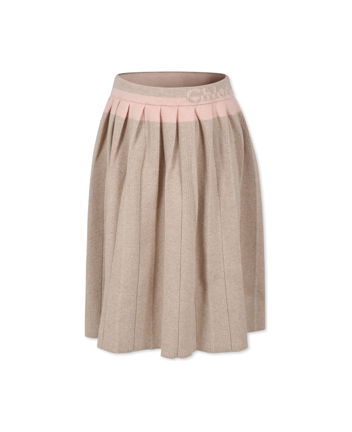 Chloé Beige Skirt For Girl With Logo - Beige ボトムス