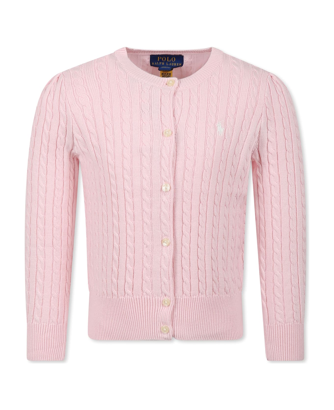 Ralph Lauren Pink Cardigan For Girl Wih Horse - Pink