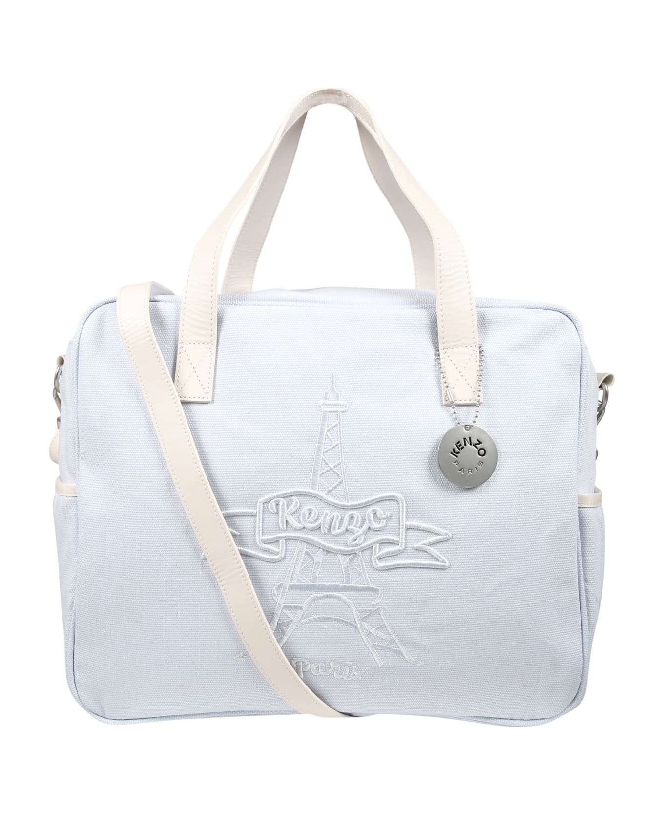 Kenzo Kids Light Blue Mother Bag For Babies With Logo And Eiffel Tower - Light Blue