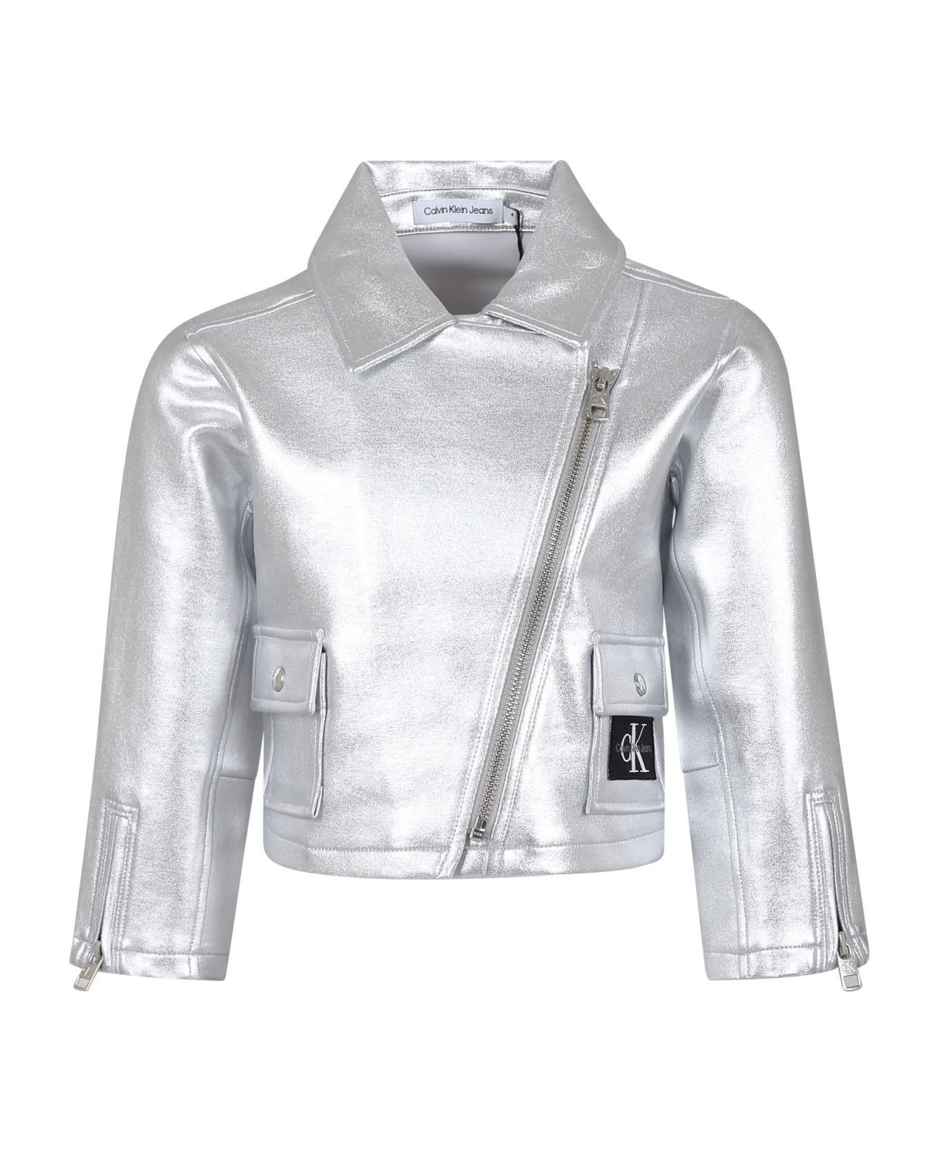 Calvin Klein Silver Jacket For Girl With Logo - Silver コート＆ジャケット