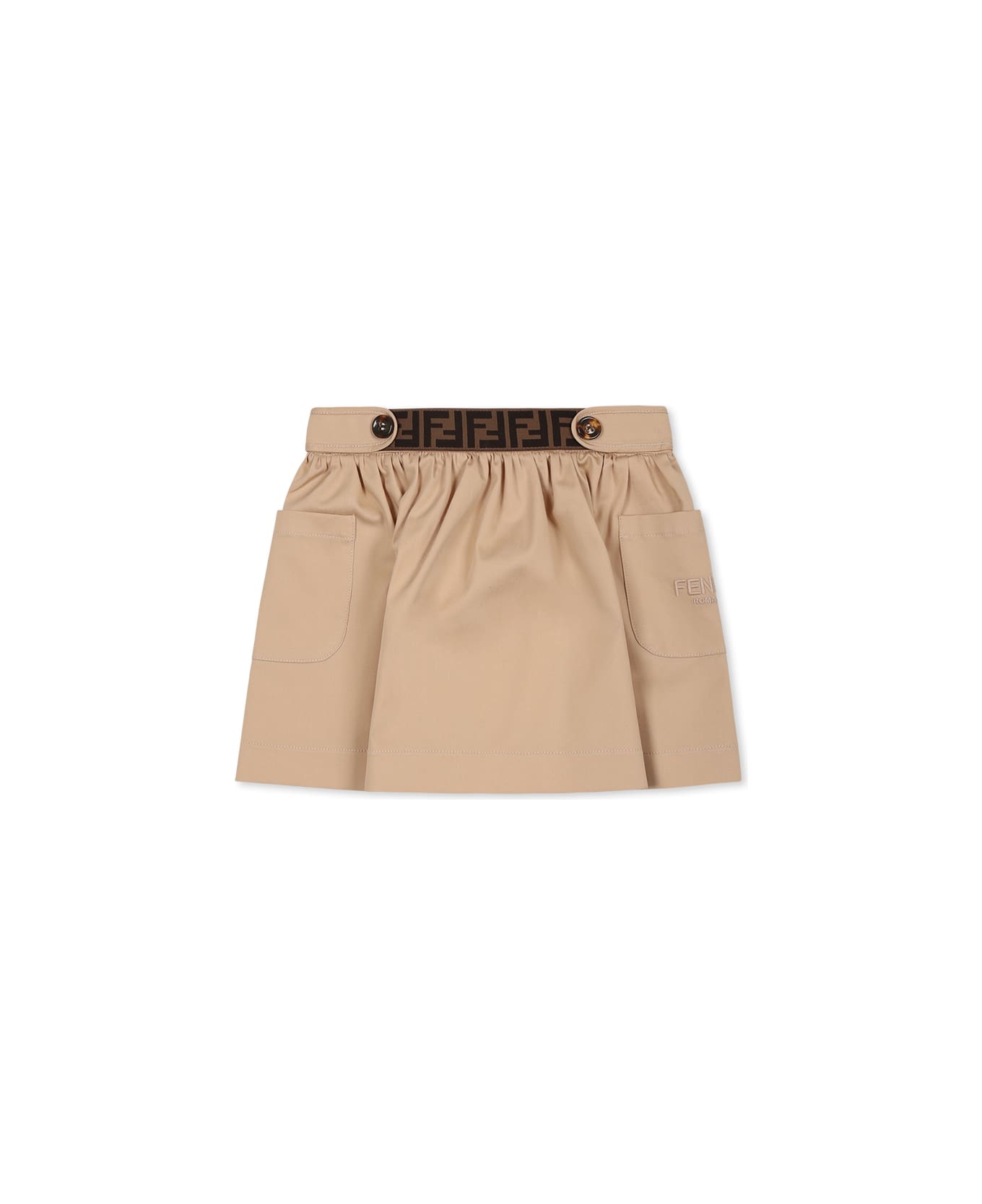 Fendi Beige Skirt For Baby Girl With Logo - Beige