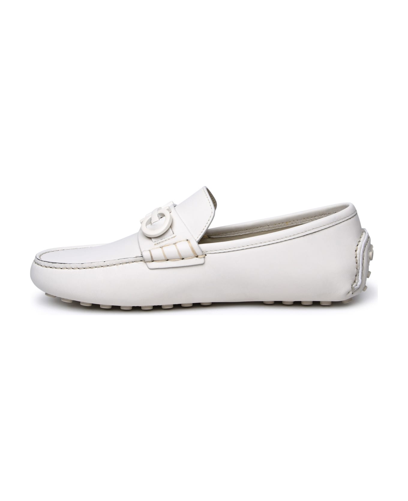 Ferragamo White Leather Loafers - IVORY