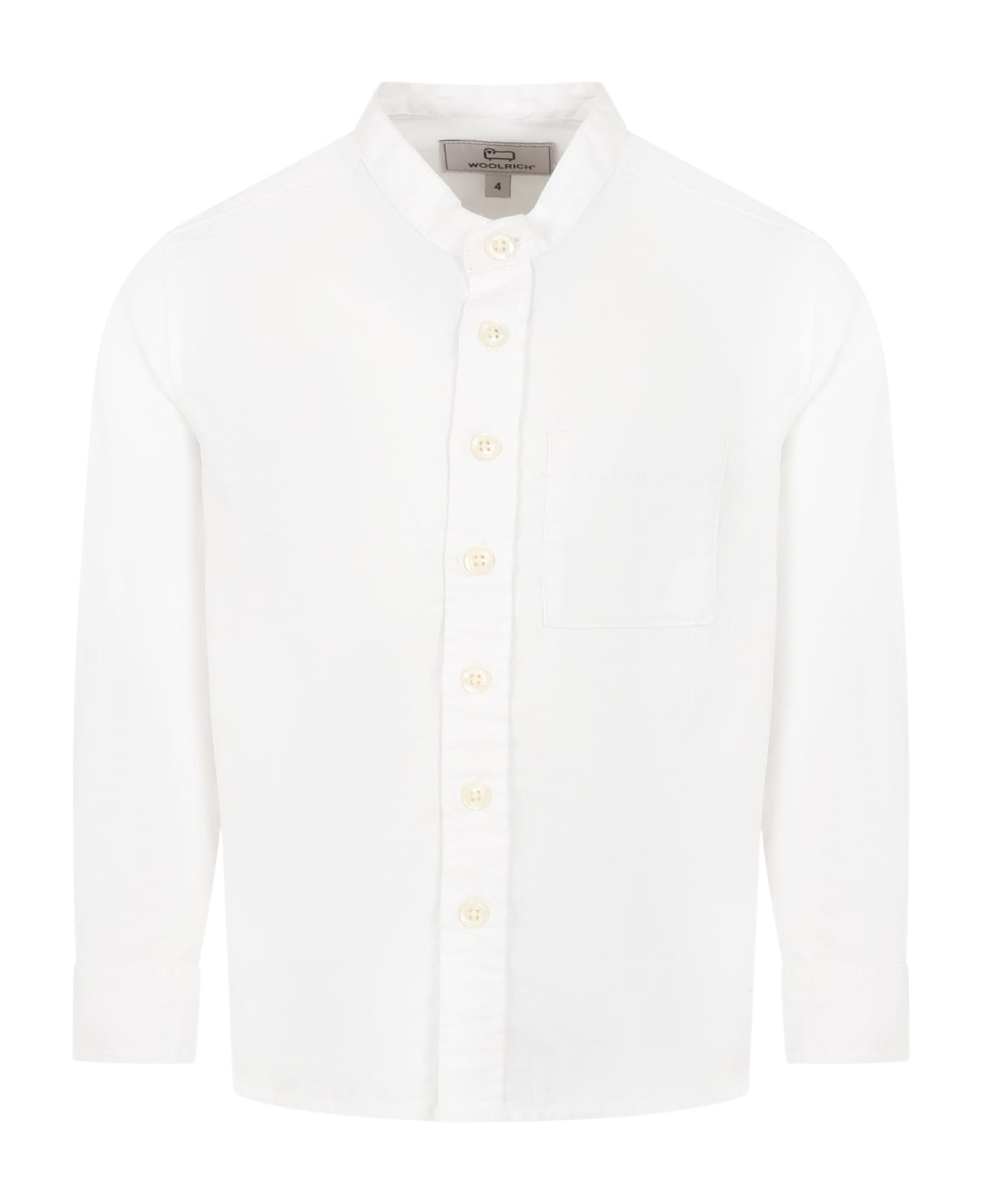 Woolrich White Shirt For Boy With Logo - WHITE