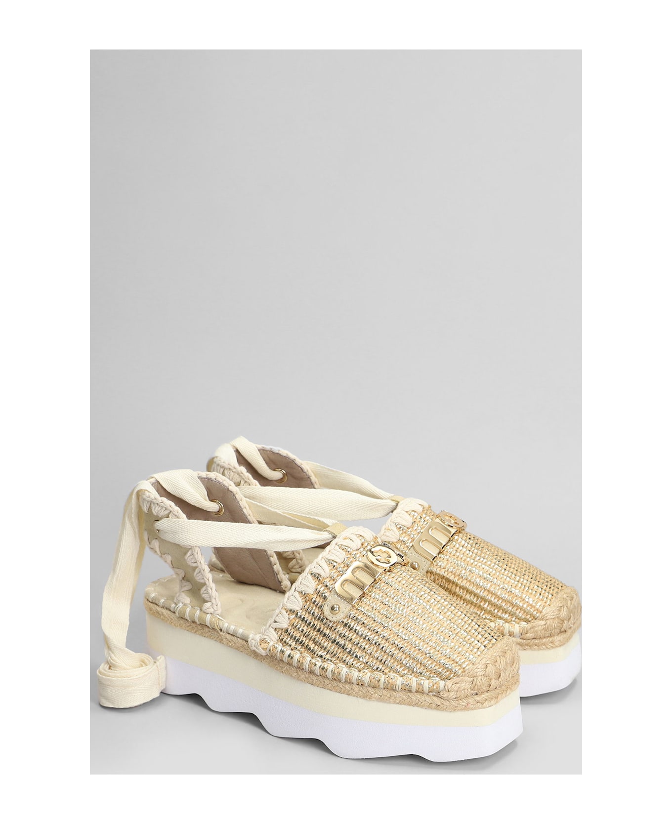Mou Espa Sandal Espadrilles In Beige Raffia - Golden