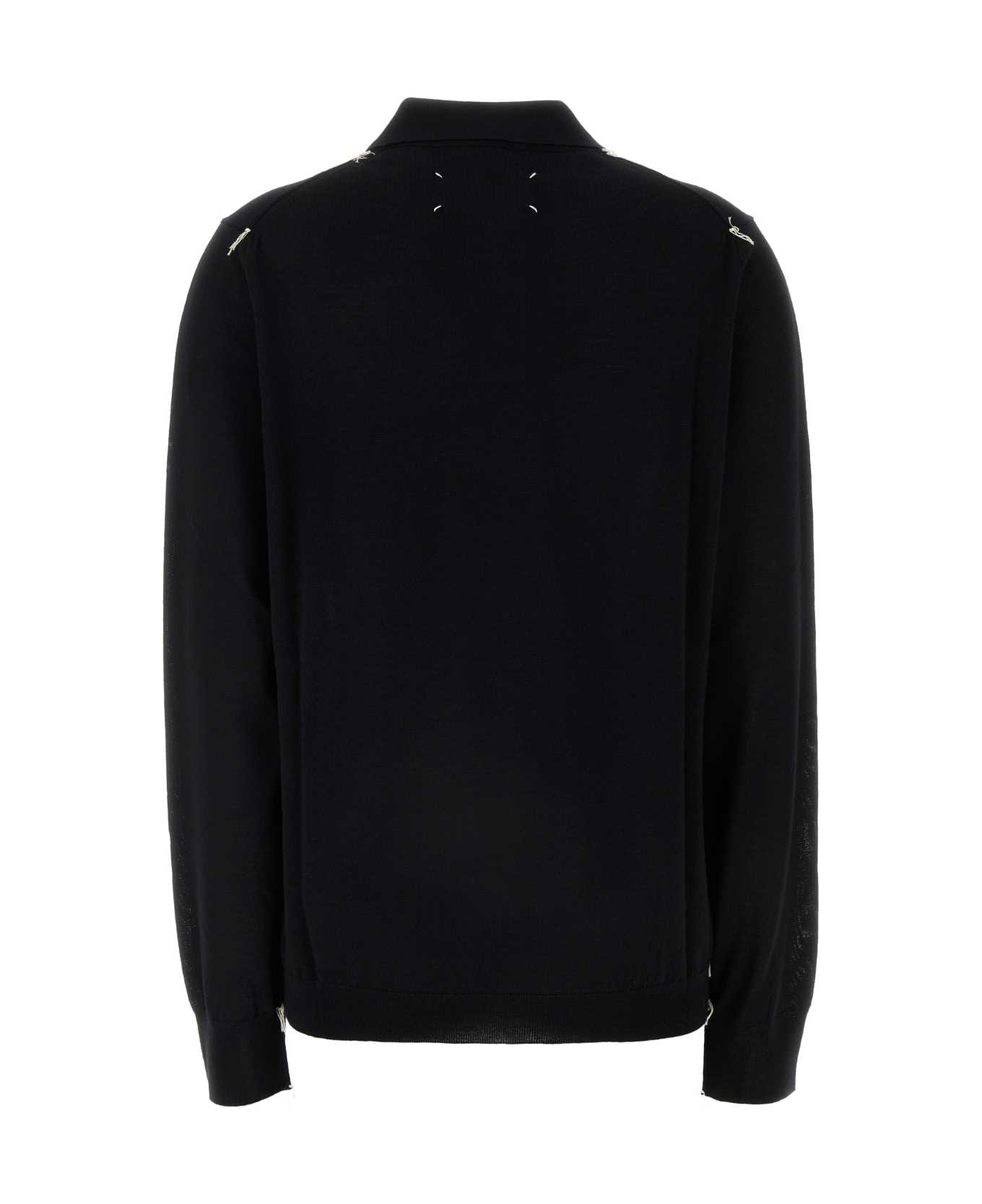 Maison Margiela Black Wool Polo Shirt - BLACK