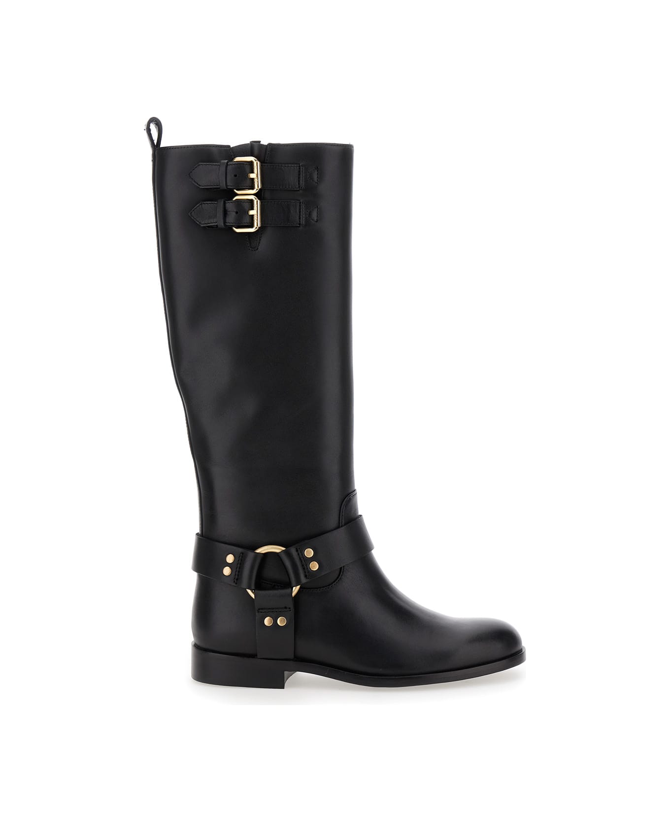 TwinSet Black Buckle Boots In Leather Woman - Black