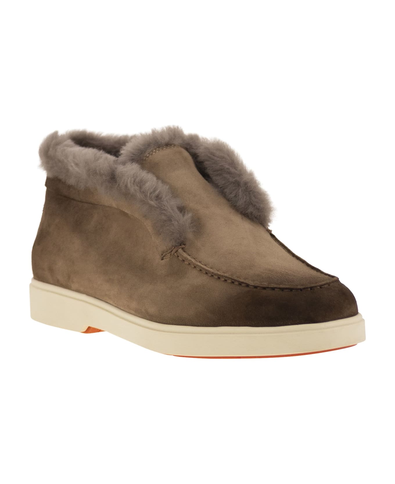 Santoni Suede And Fur Desert Boot - Brown