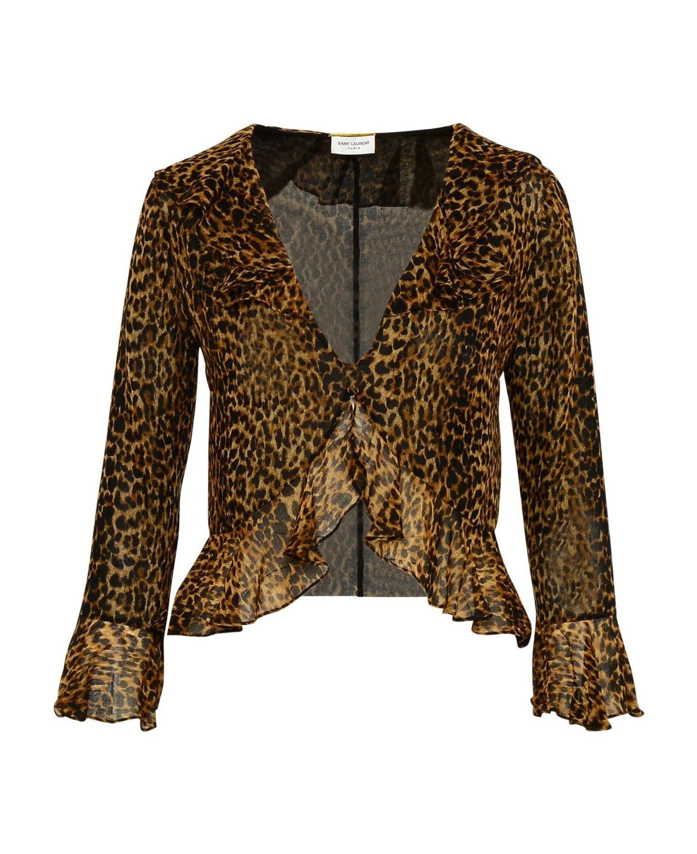 Saint Laurent Leopard Printed V-neck Blouse - Leopard