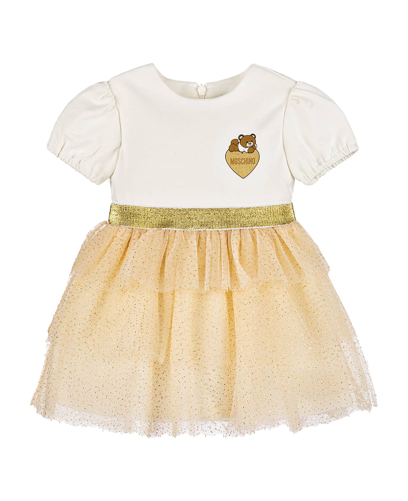 Moschino Ivory Dress For Baby Girl With Teddy Bear - Ivory