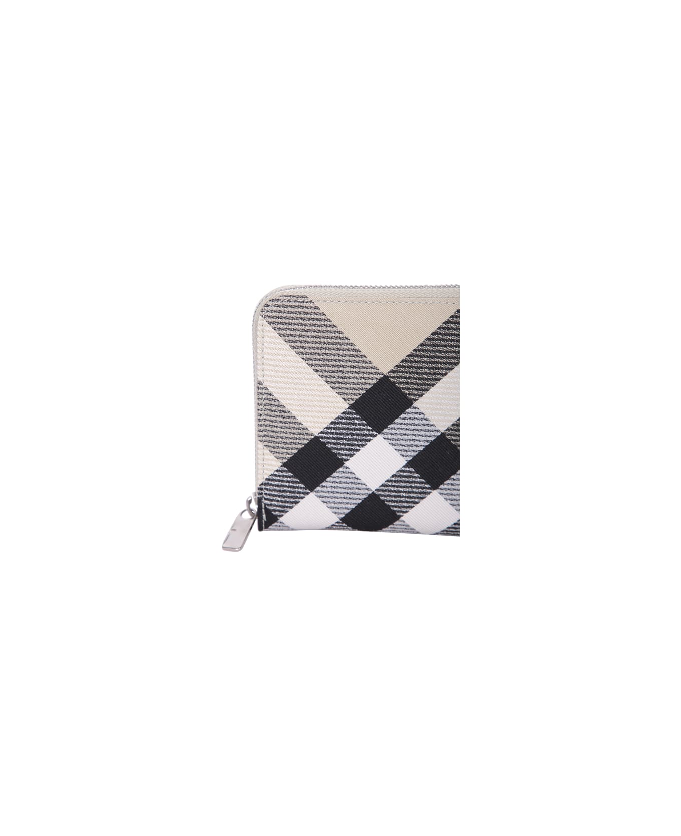 Burberry L Zip Check Ivory Wallet - White