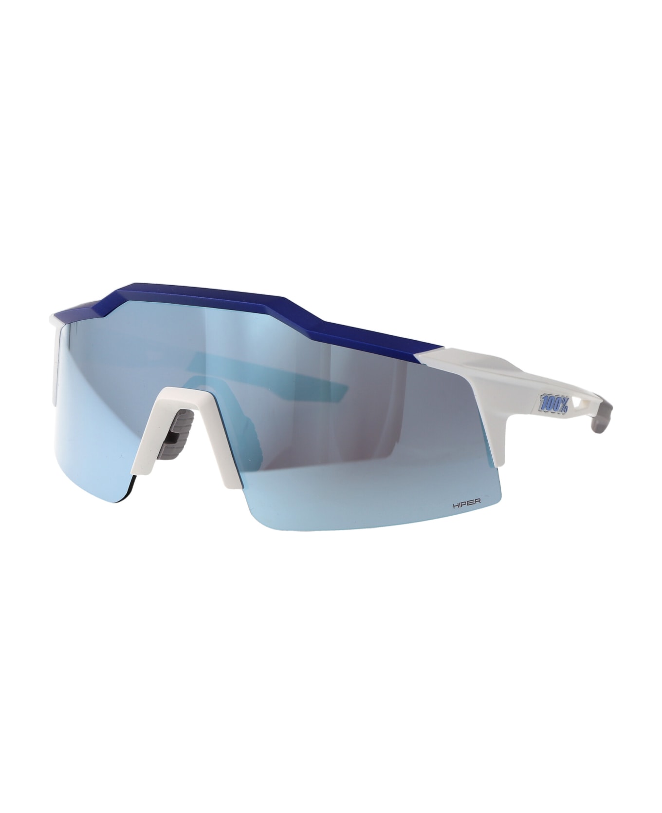 100% Speedcraft Sl Sunglasses - Matte White/Metallic Blue - HiPER Blue Multilayer Mirror Lens