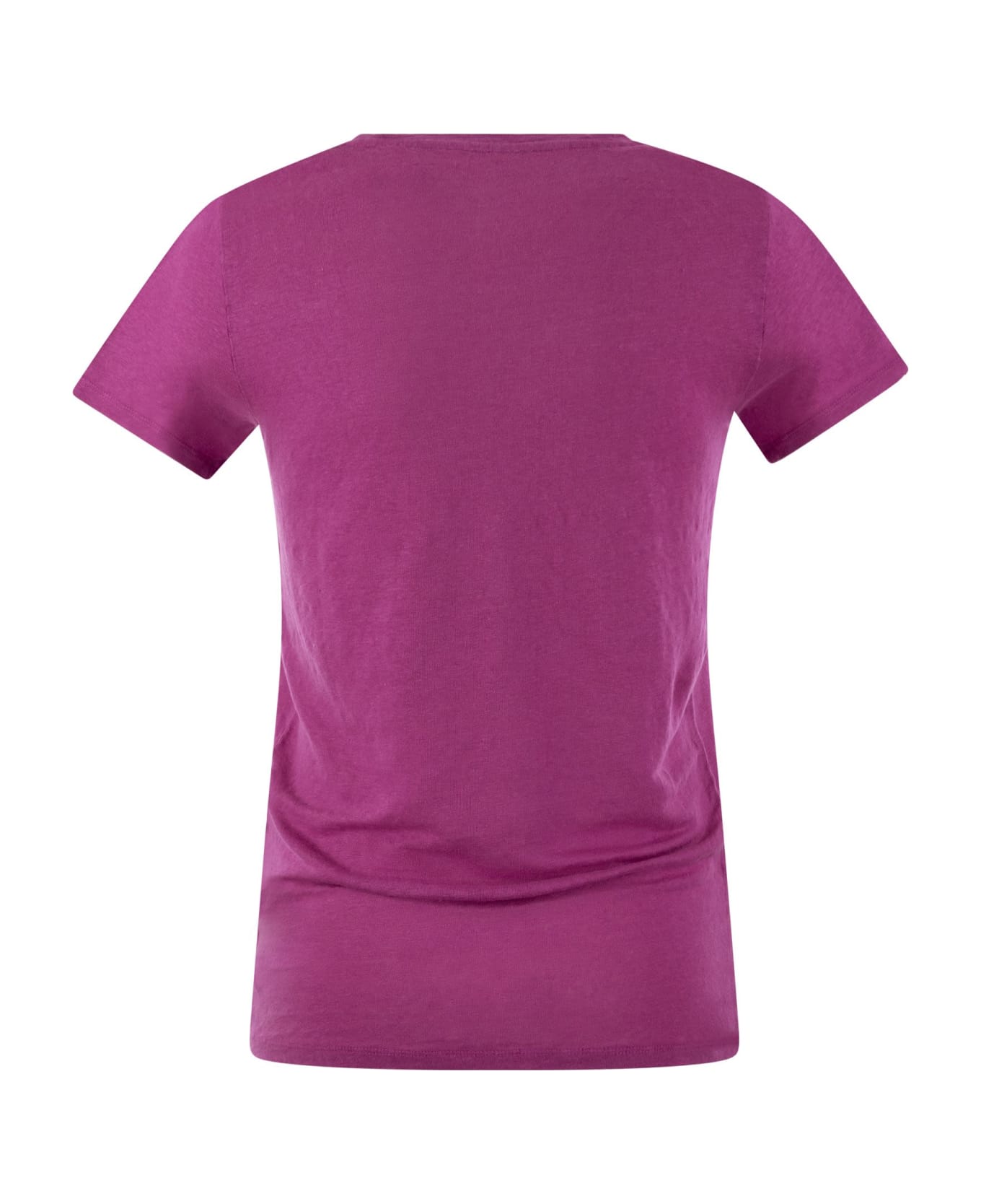 Majestic Filatures Crew-neck T-shirt In Linen And Short Sleeve - Fuchsia