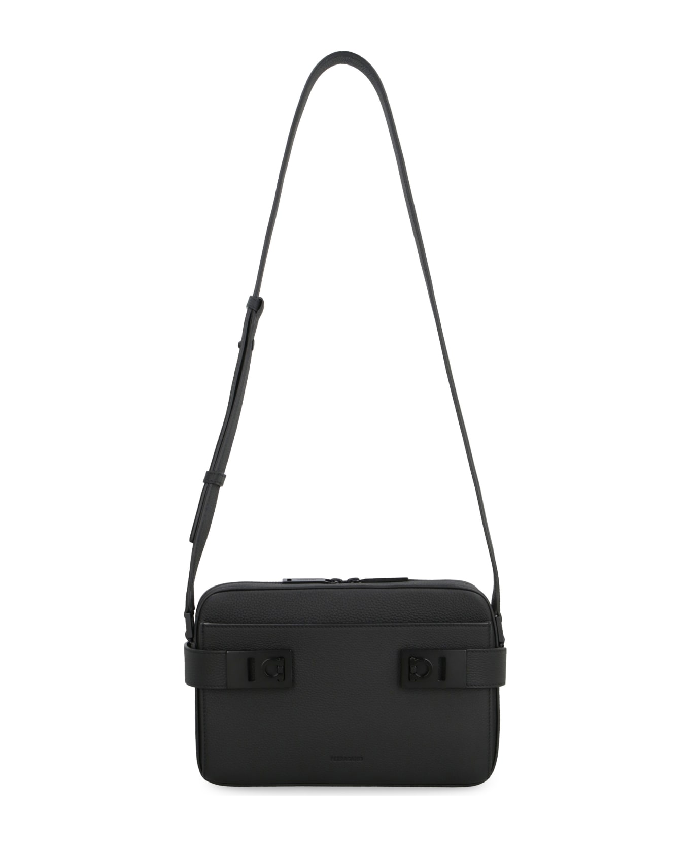 Ferragamo Gancini Leather Shoulder Bag - BLACK