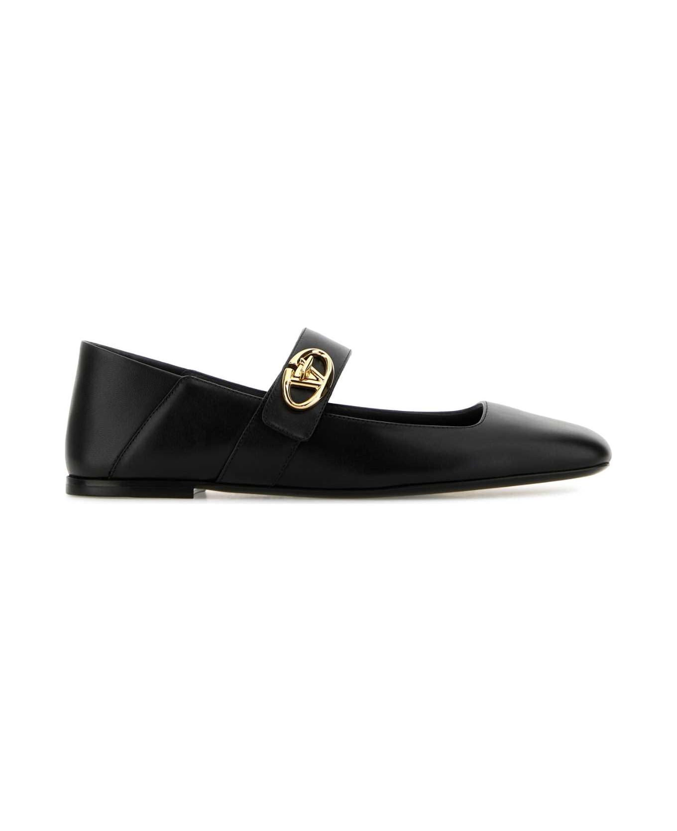 Valentino Garavani Black Leather Vlogo Locker Ballerinas - Black