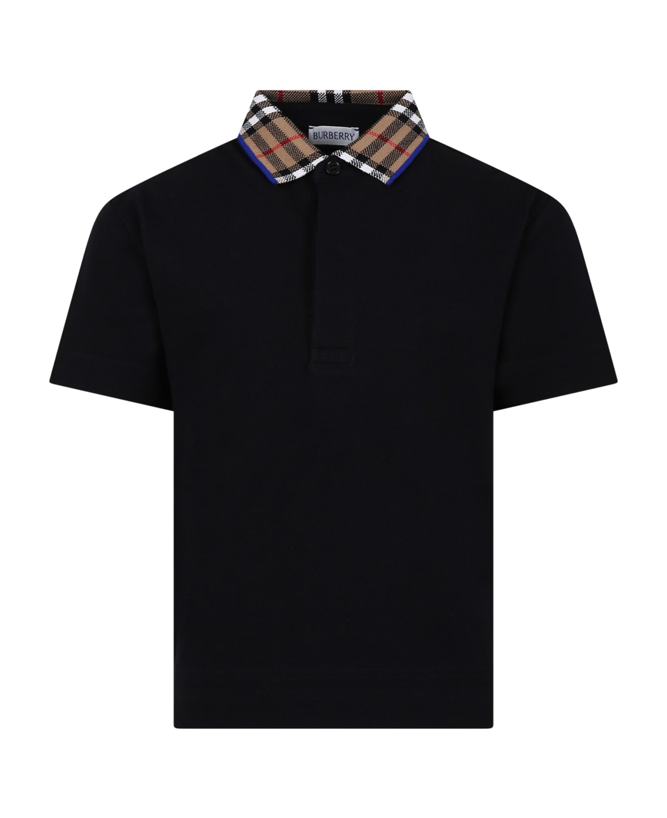 Burberry Black Polo Shirt For Boy With Vintage Check On The Collar - Black
