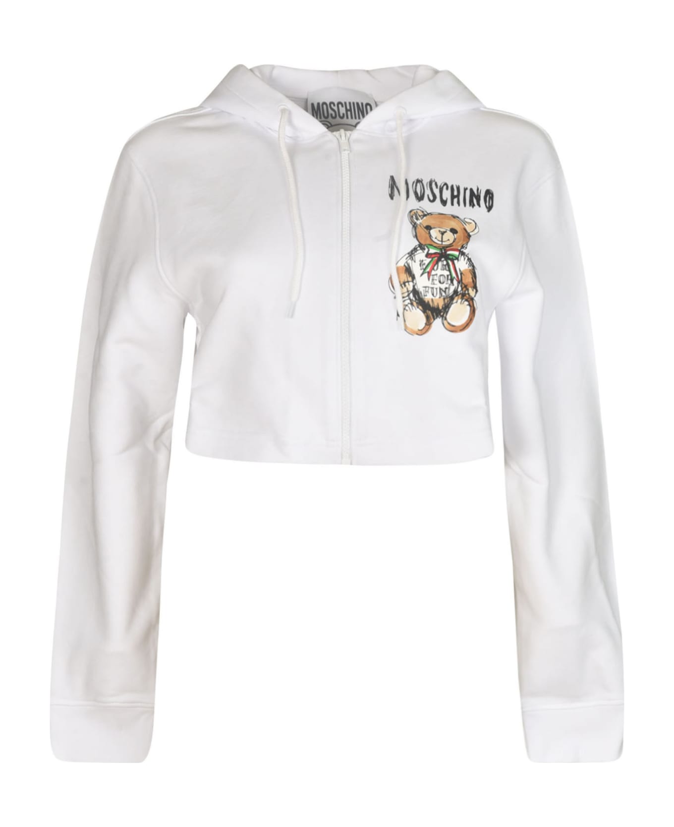 Moschino Logo Bear Cropped Zip Hoodie - White ジャケット
