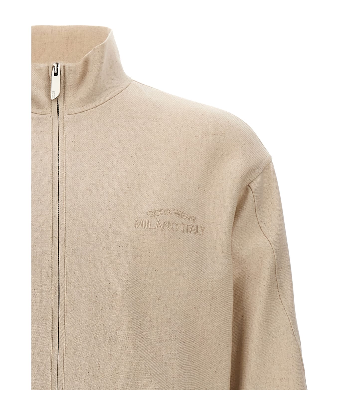 GCDS 'linen Blend Logo Track' Sweatshirt - Beige フリース