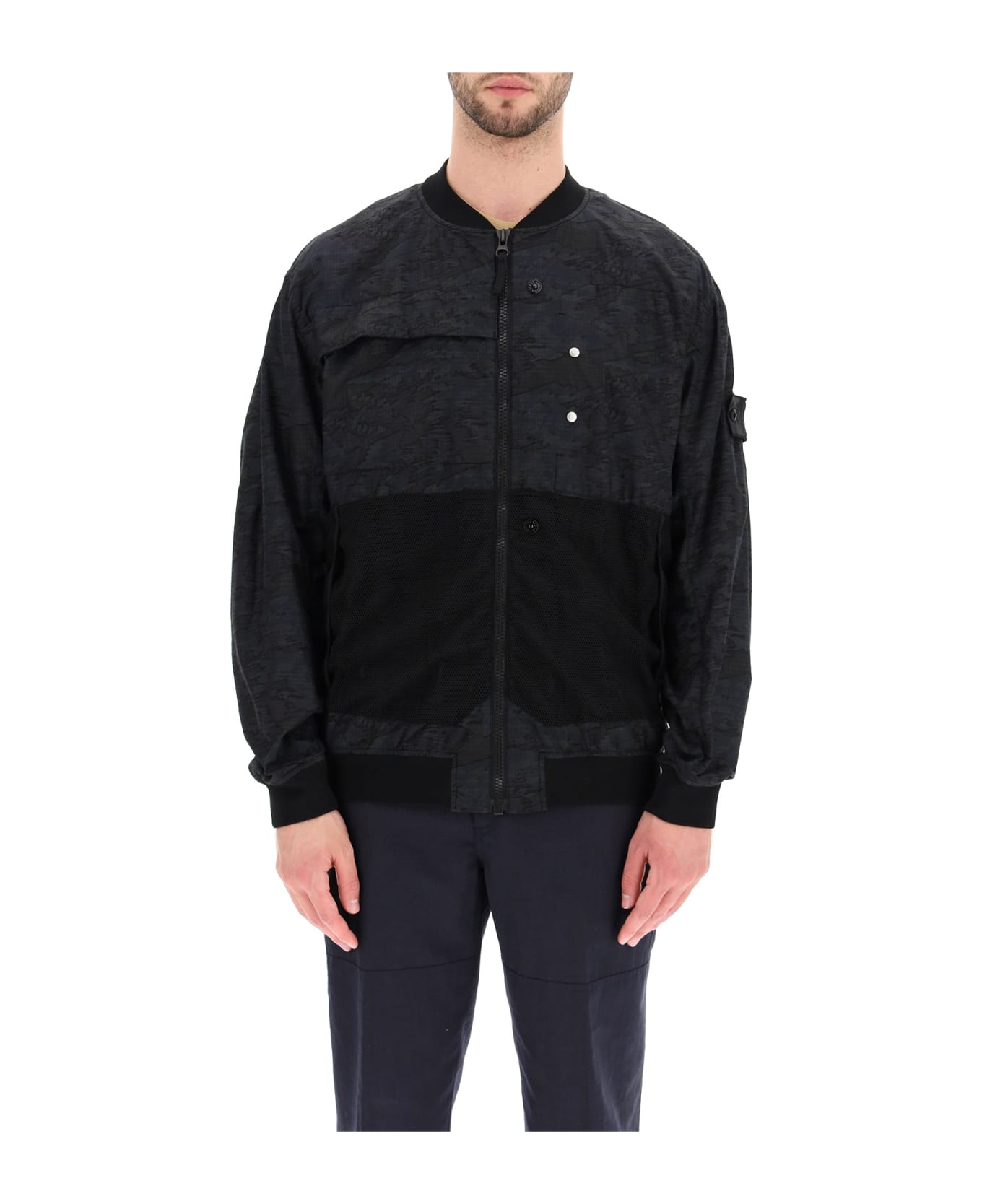Stone Island Shadow Project Bomber Jacket In Dpm Ripstop Devore
 - NERO (Blue)