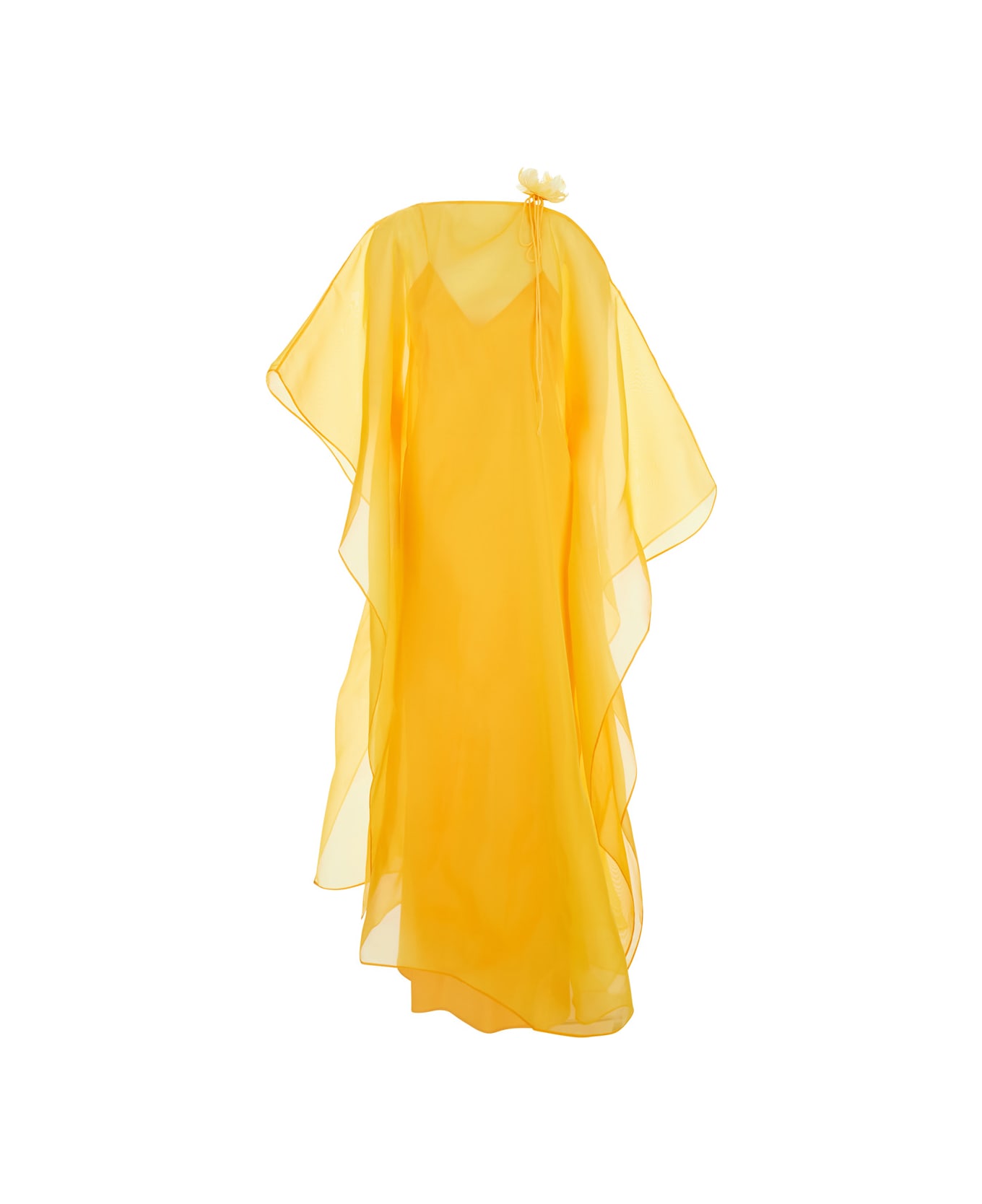 Taller Marmo 
sza
 Yellow Caftan With Semi-transparent Design And Flower Detail In Silk Woman - Yellow