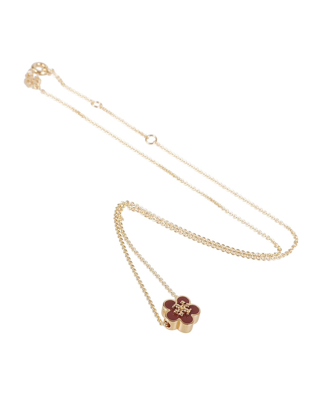 Tory Burch Kira Enamel Flower Pendant Necklace - Tory Gold / Burgundy