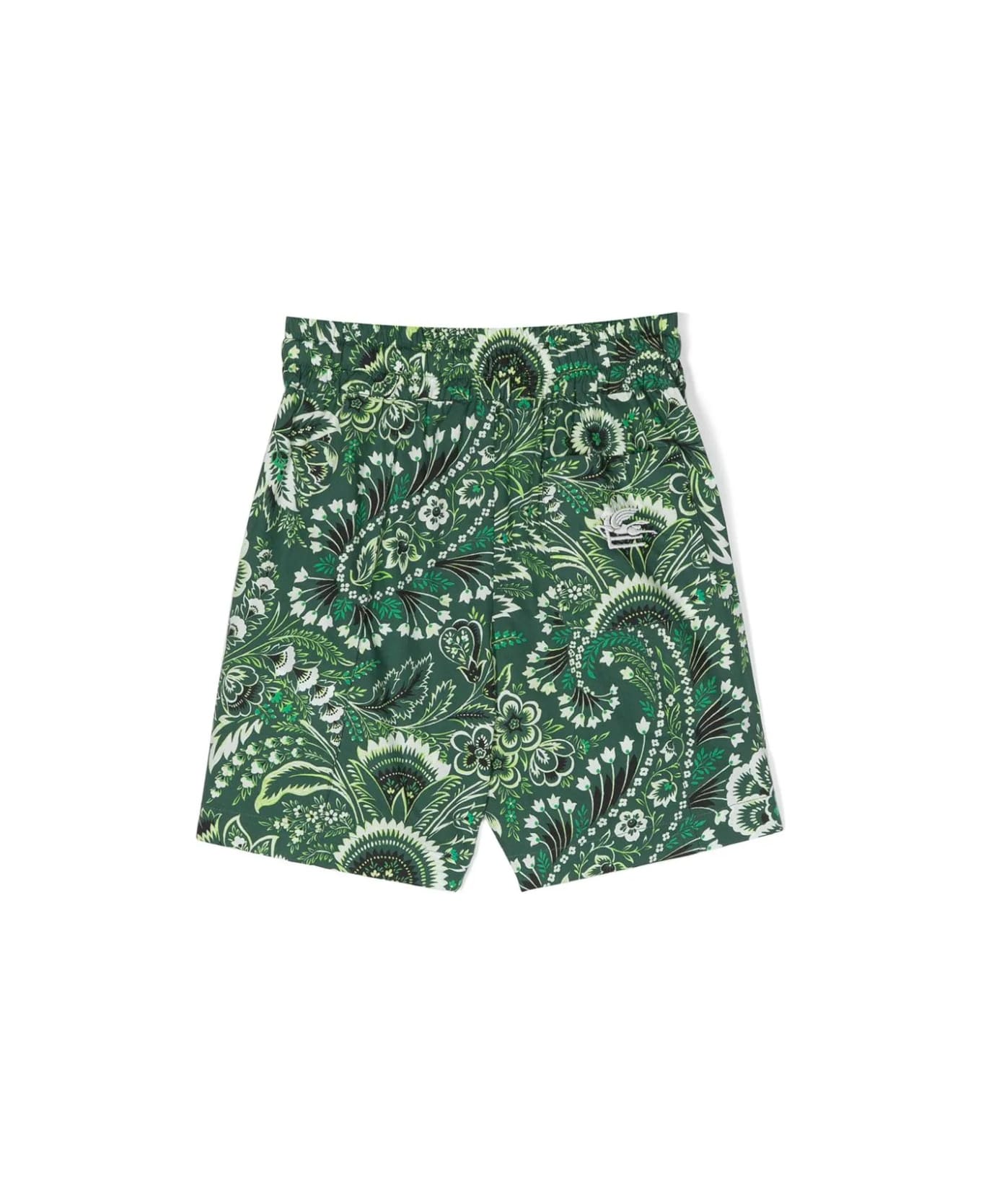 Etro Swim Shorts With Green Paisley Print - Green