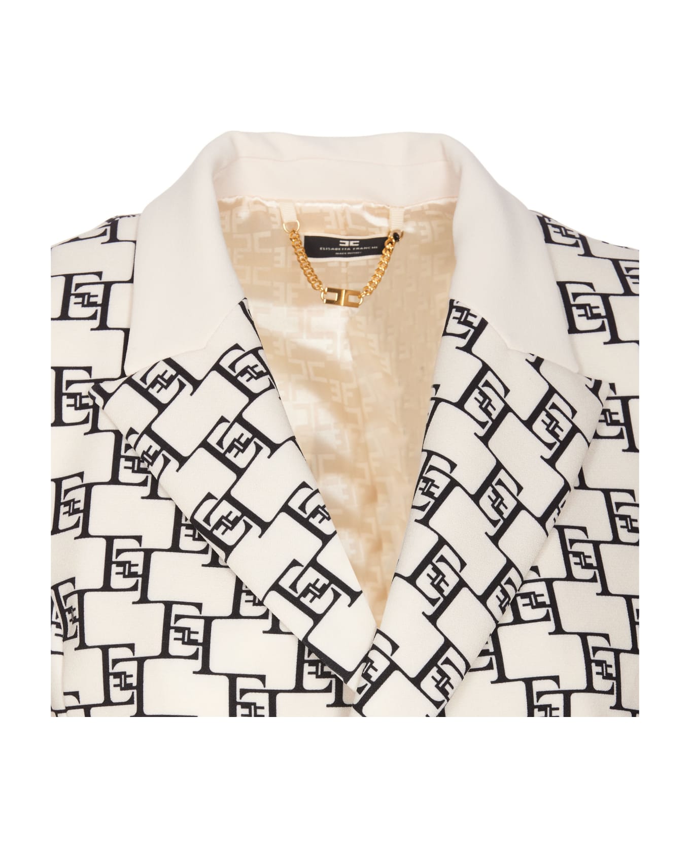 Elisabetta Franchi Double Breast Jacket Logo Print And Plaque - White