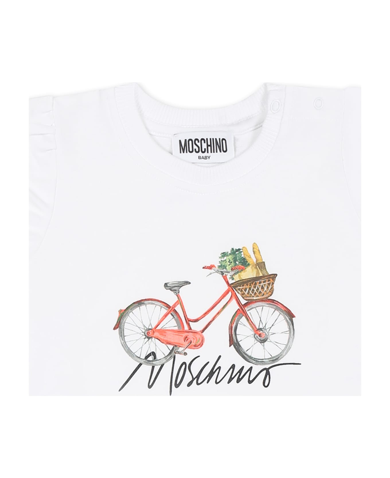 Moschino White Dress For Baby Girl With Bicycle Print - White
