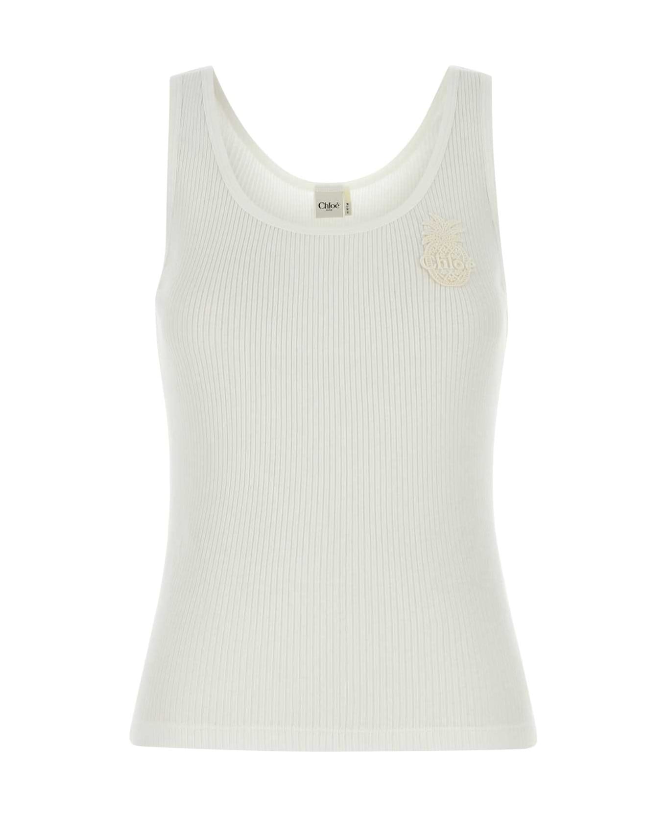 Chloé White Cotton Tank Top - WHITE