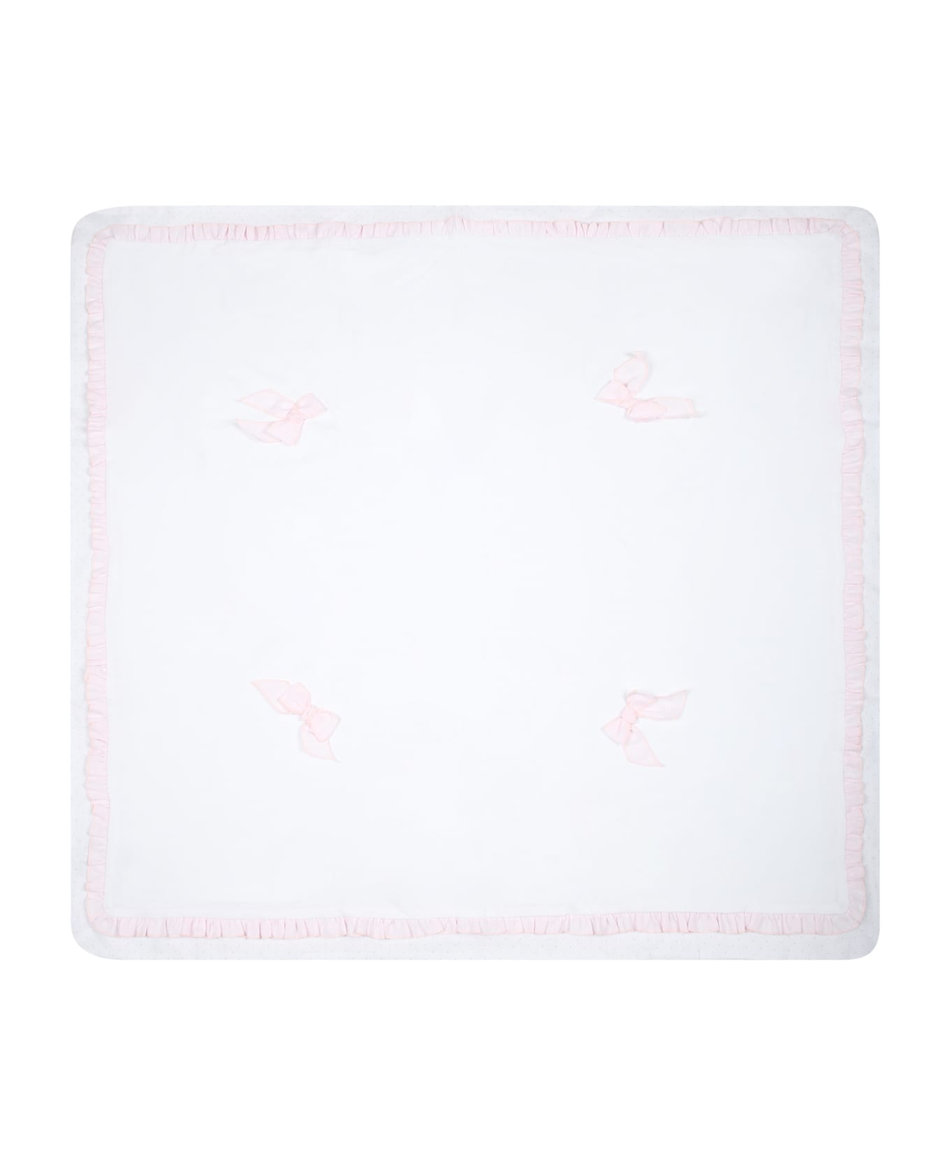 La stupenderia White Blanket For Baby Girl With Pink Bows - White