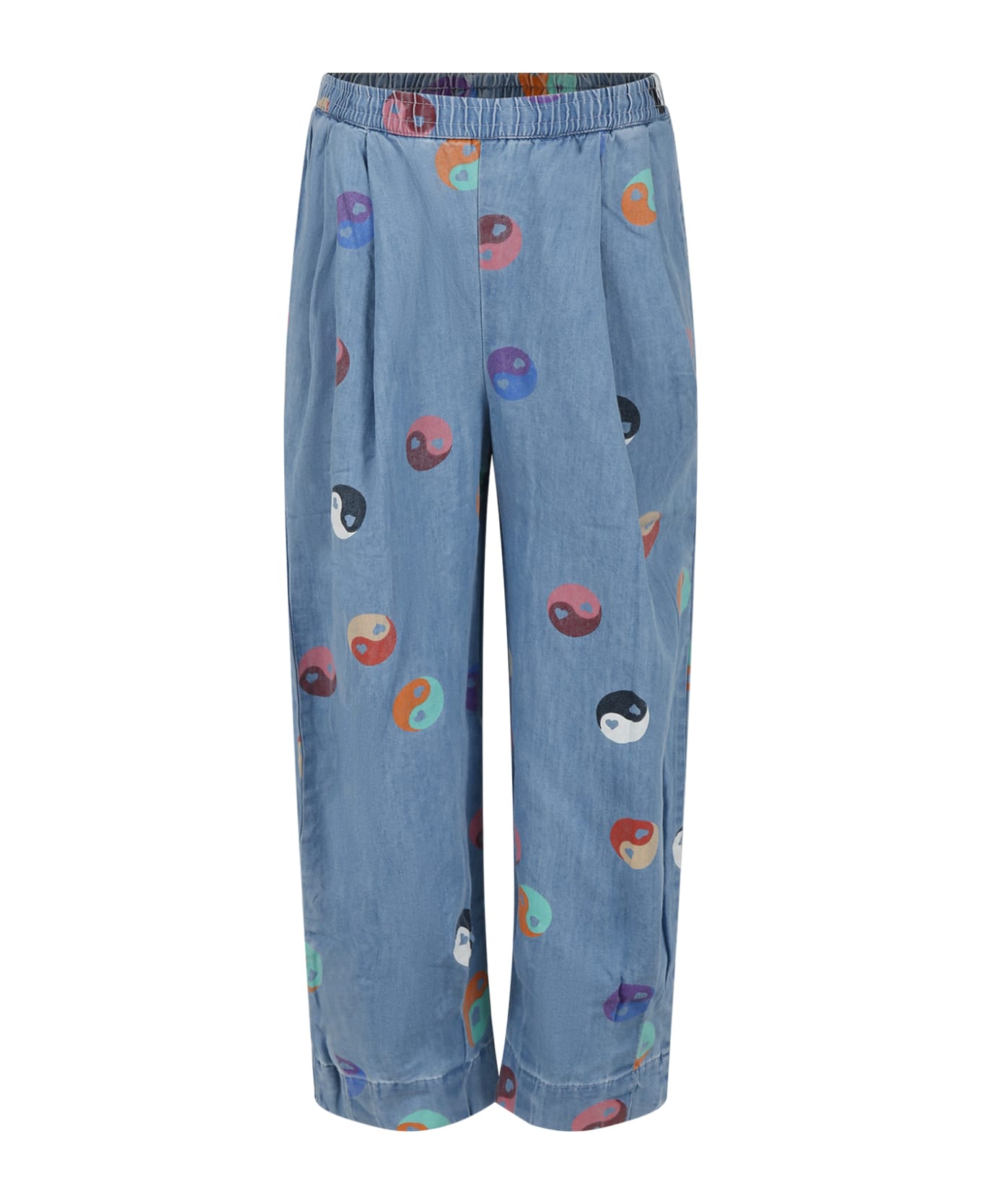 Molo Blue Trousers For Girl With Ying E Yang - Denim