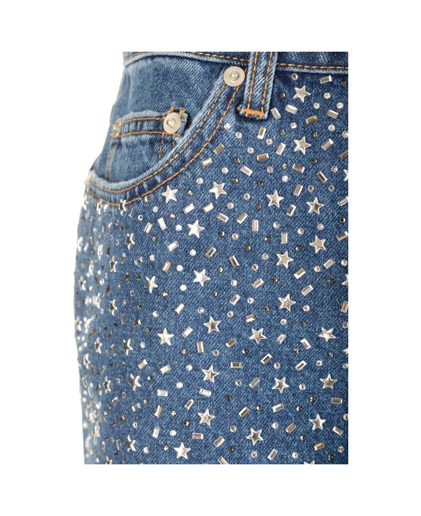 Alessandra Rich Embellished Denim Skirt - BLUE