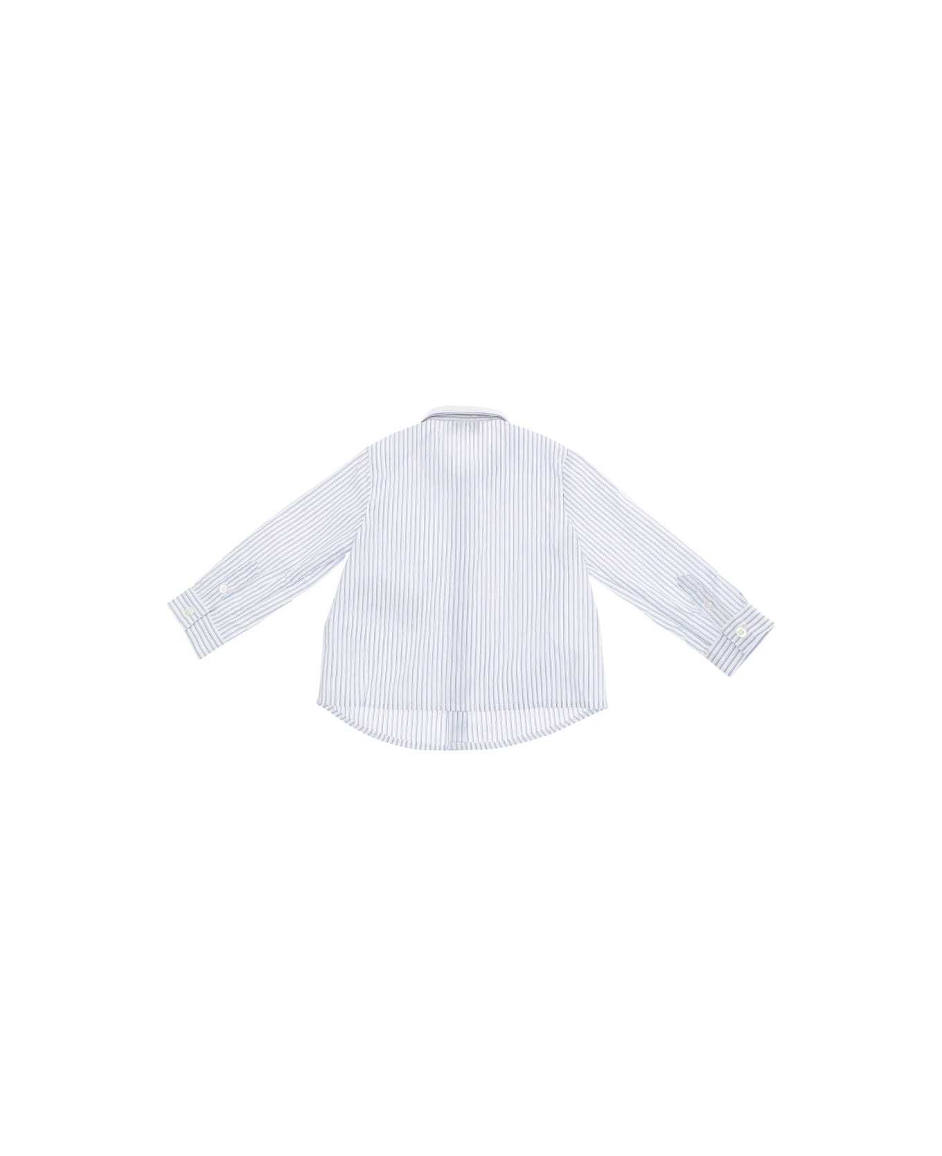 Emporio Armani Light Blue Shirt With All-over Strpied Motif And Logo Lettering Embroidery On The Cuff In Cotton Baby - Light blue