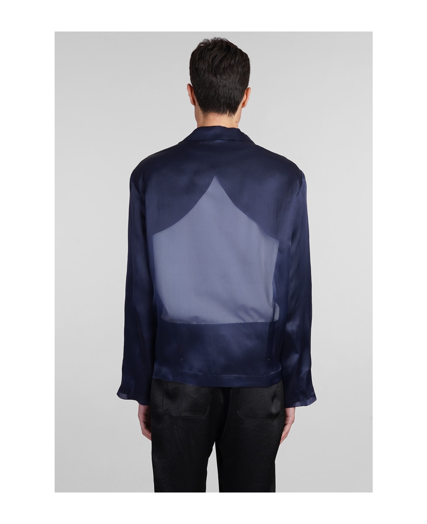 4sdesigns Casual Jacket In Blue Silk - blue