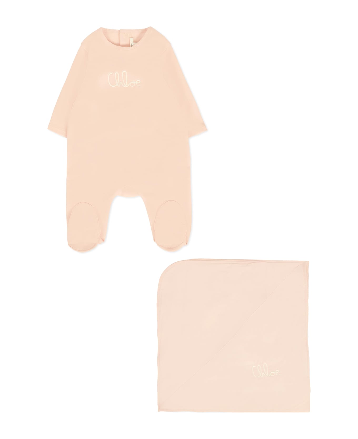 Chloé Pink Babygrow Set For Baby Girl With Logo - Pink