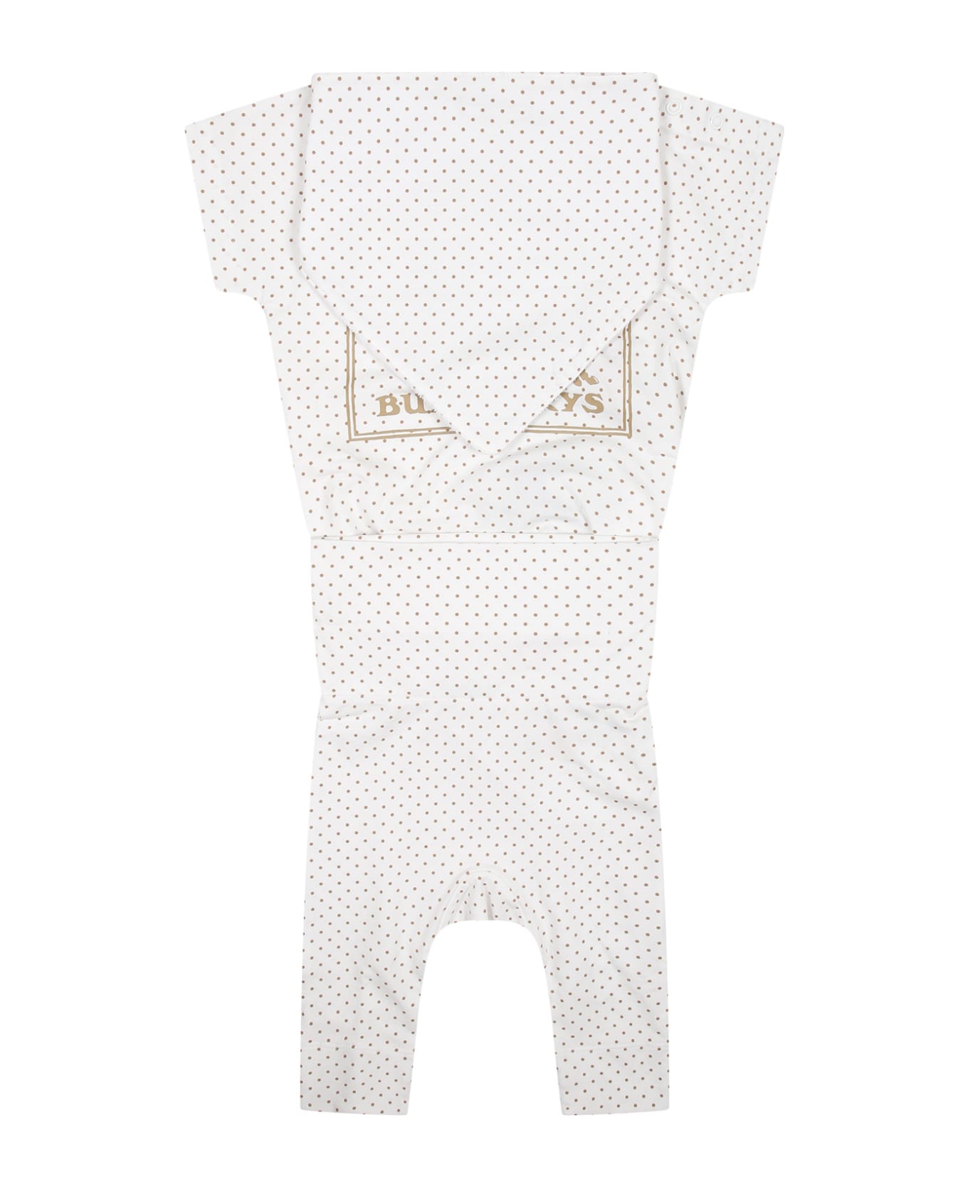Burberry White Babies Outfit With All-over Logo And Polka Dots - White ボトムス
