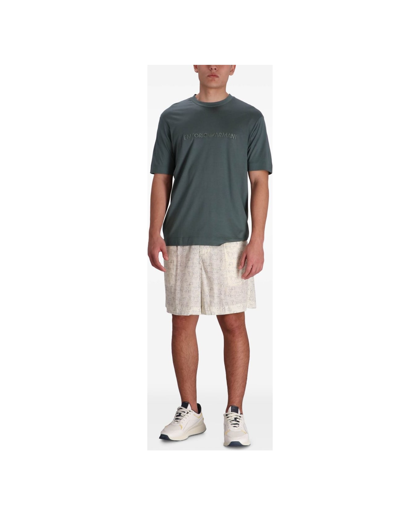 Emporio Armani Allover Logo Bermuda Shorts - White