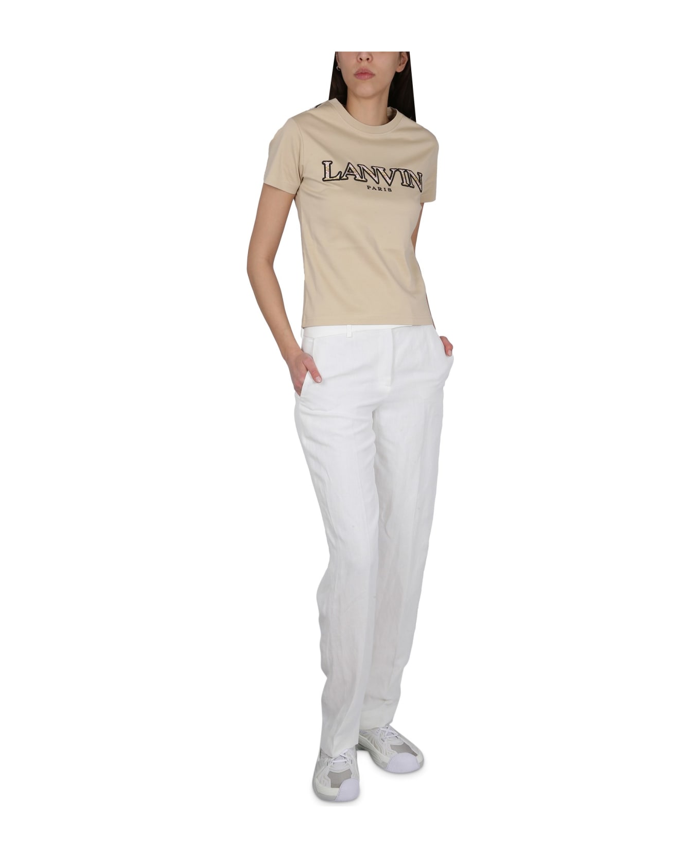 Lanvin T-shirt With Logo Embroidery - SAND