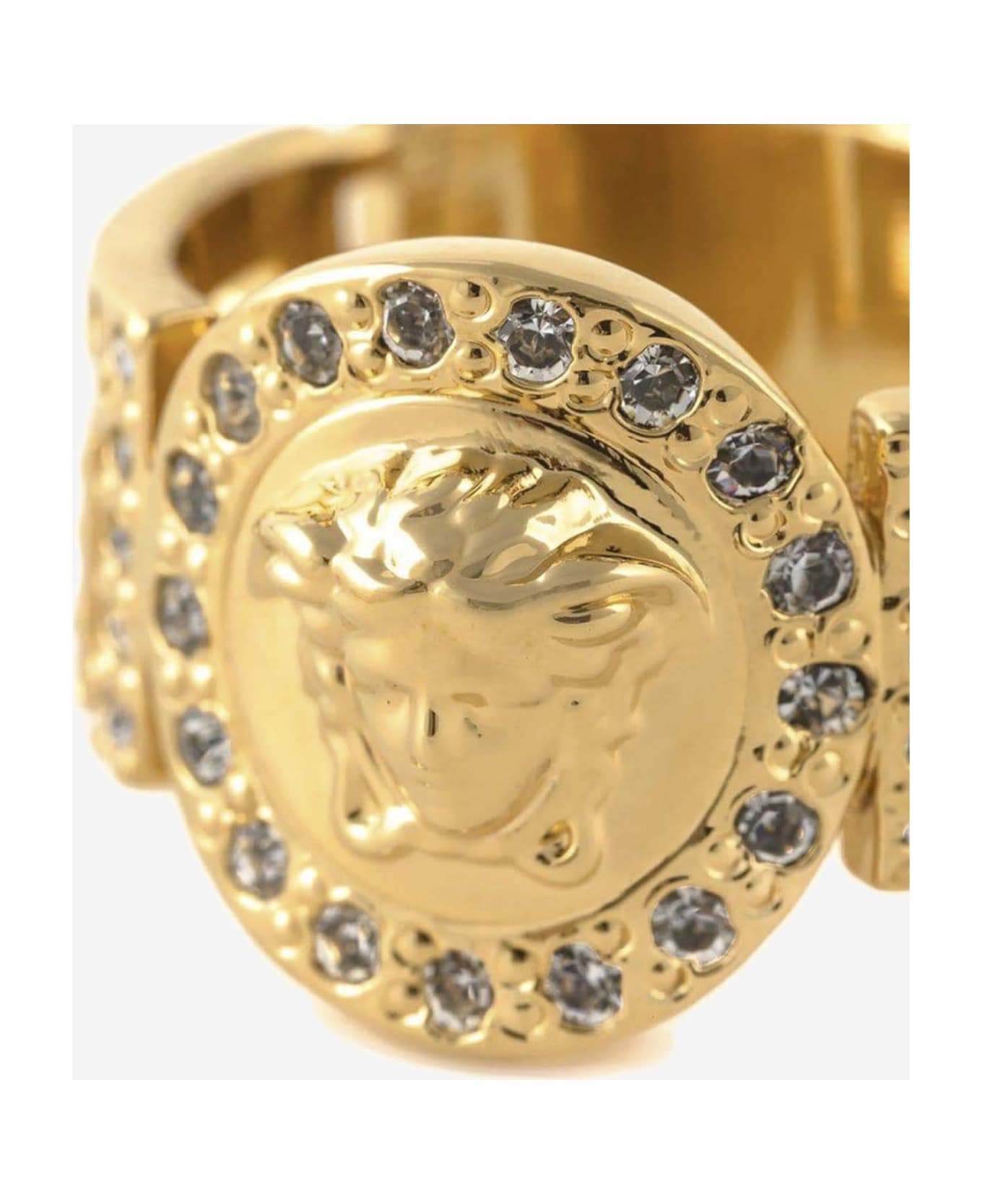 Versace La Medusa Ring With Crystals - Golden