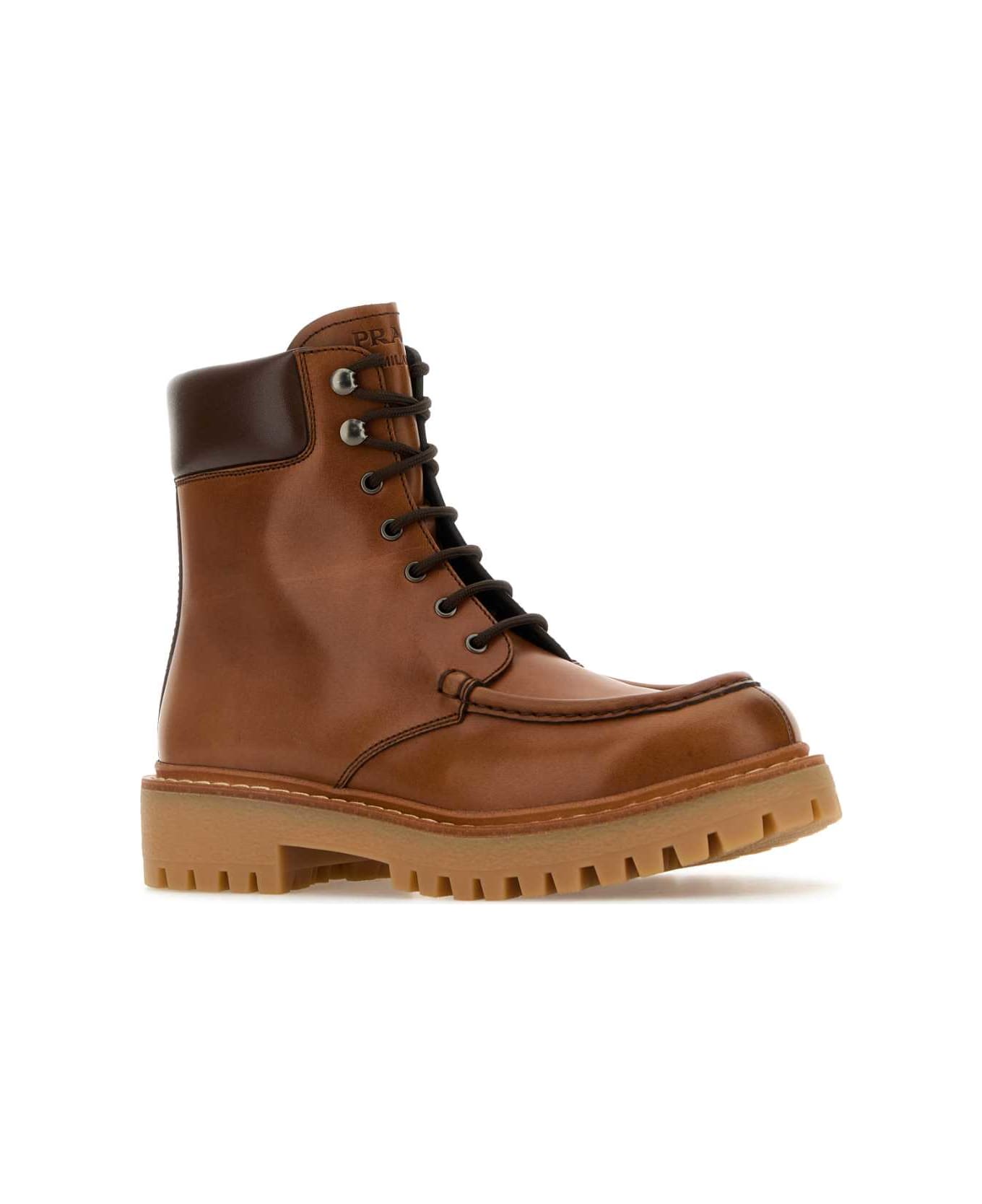 Prada Caramel Leather Ankle Boots - COGNAC