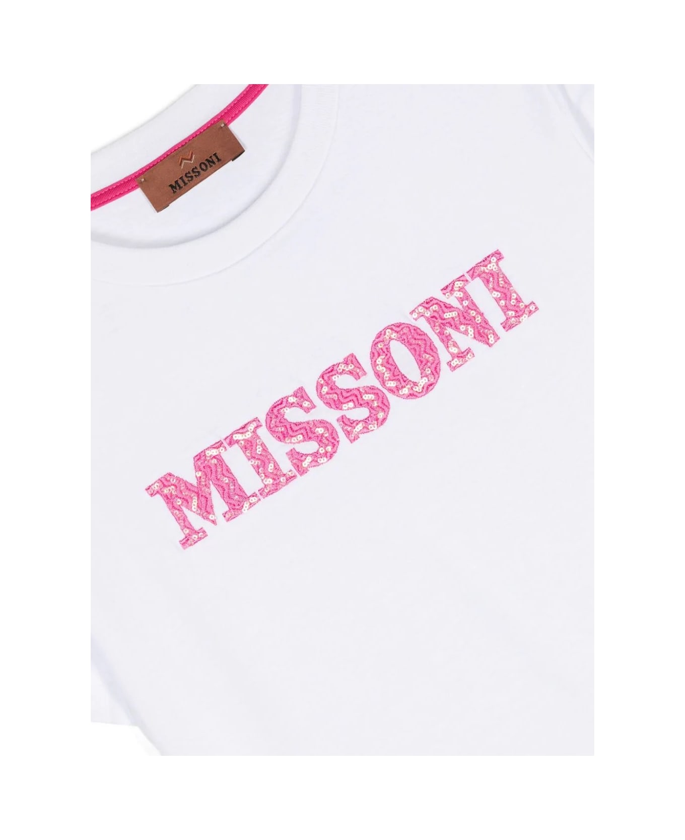 Missoni Kids White T-shirt With Pink Sequins Logo - Pink Tシャツ＆ポロシャツ