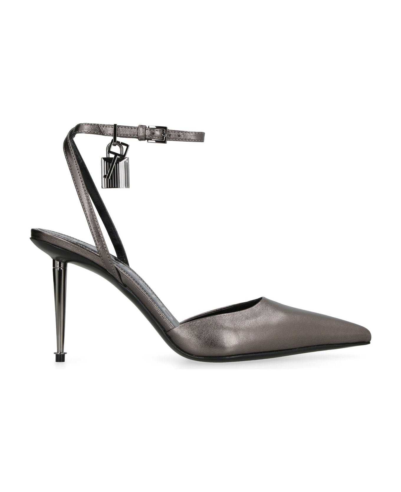 Tom Ford Padlock Leather Slingback Pumps - Silver