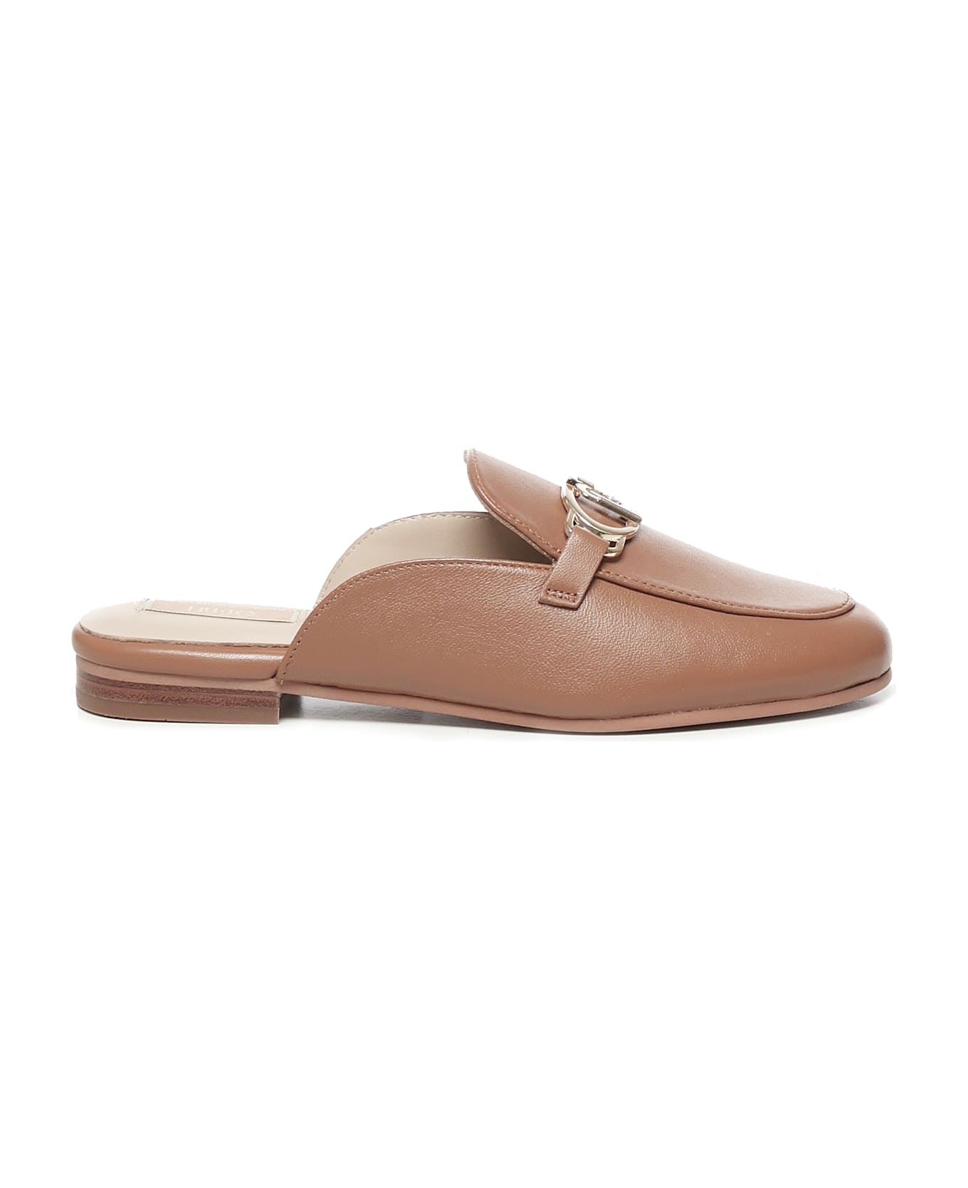 Liu-Jo Logo Leather Slippers - Nut