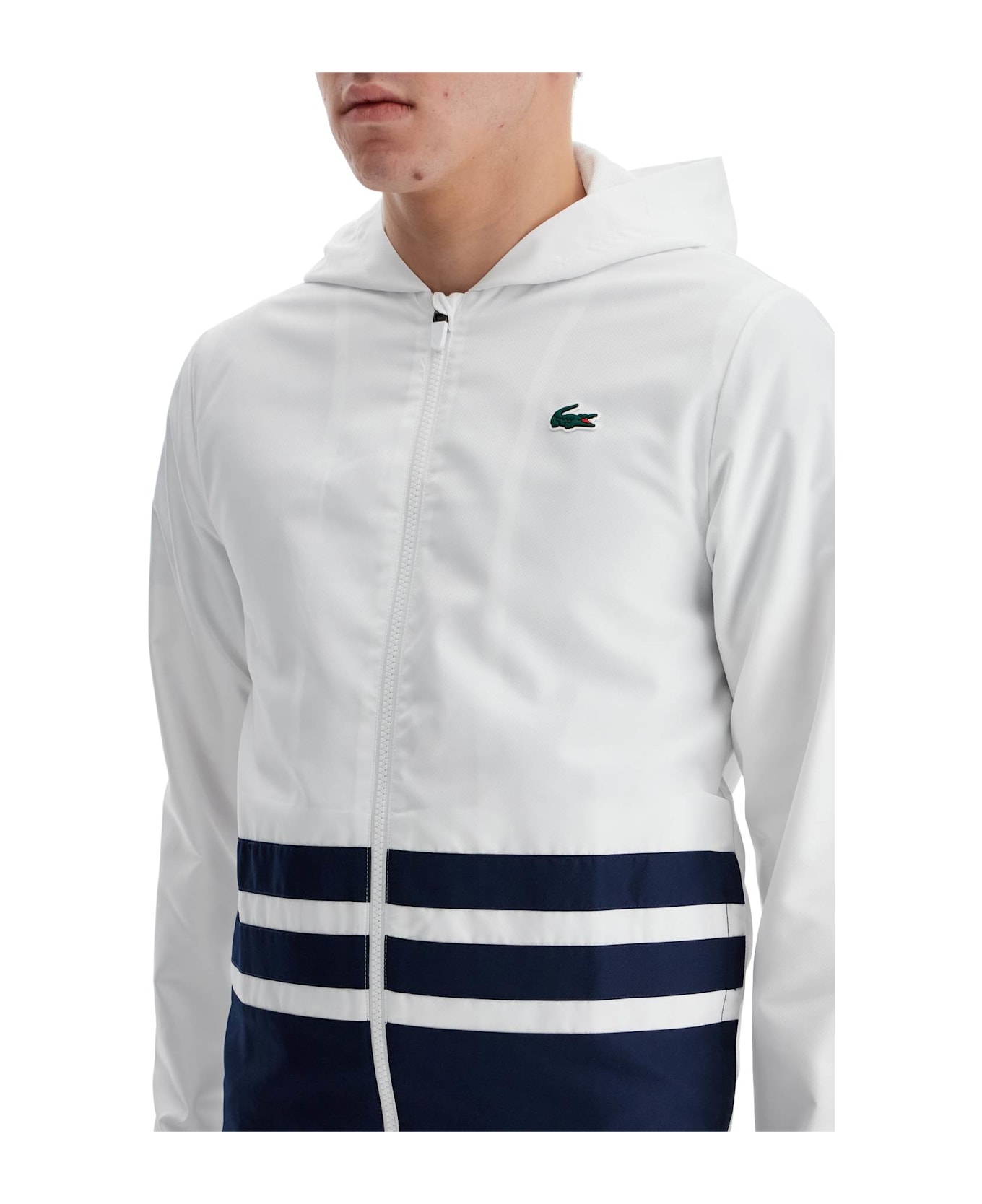 Lacoste Hooded Sports Tracksuit - WHITE NAVY BLUE WHITE (Blue)