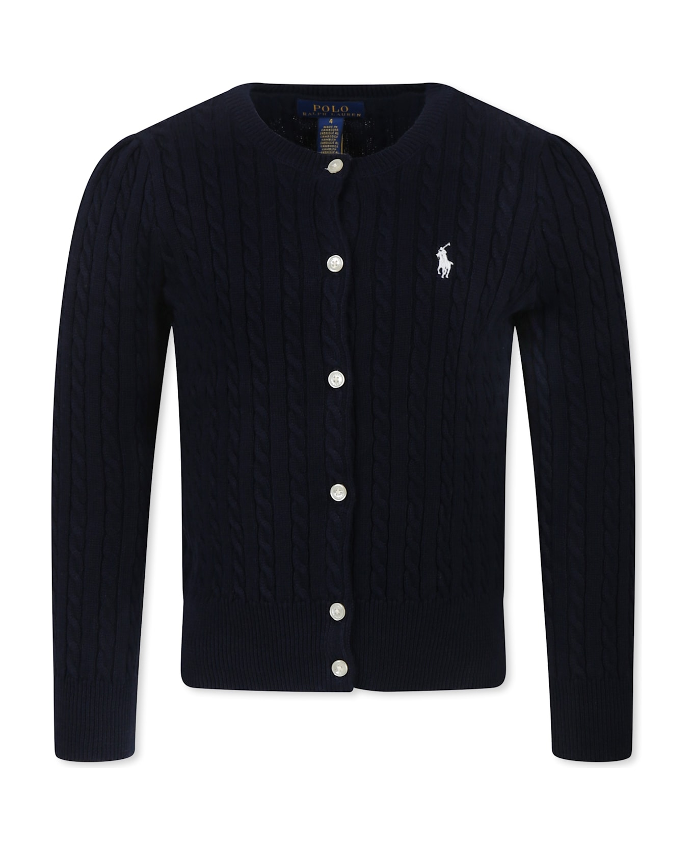 Ralph Lauren Blue Cardigan For Girl Wih Horse - Blue