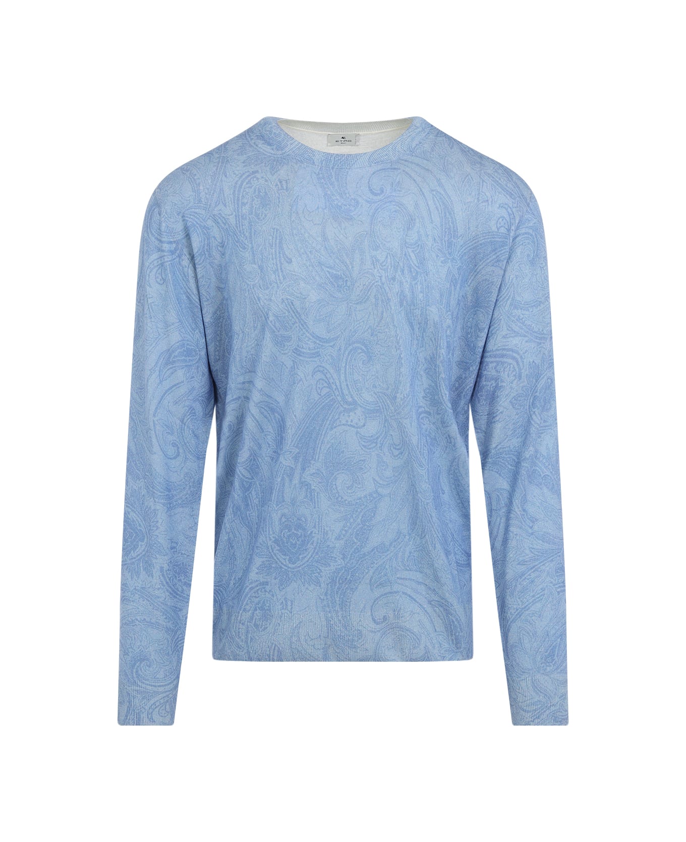 Etro Knitted C-neck Pullover - Print On Pale Blue Base