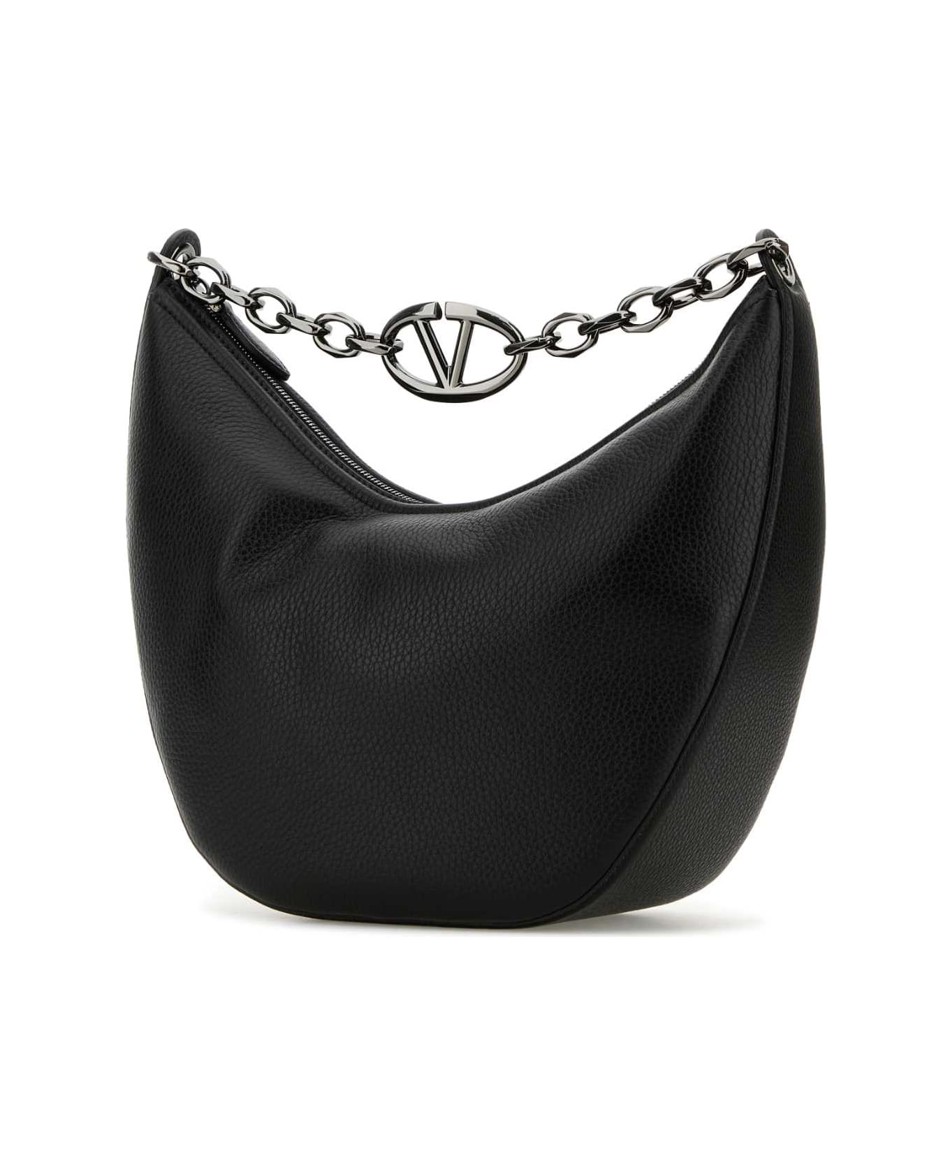 Valentino Garavani Black Leather Hobo Vlogo Moon Shoulder Bag - NERO